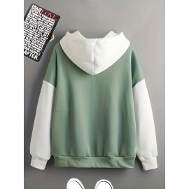 Color Block Simple Hoodies, Casual Drawstring Long Sleeve Kangaroo Pocket Sweatshirt, Women's Clothing Color Block Simple Hoodies, Casual Drawstring Long Sleeve Kangaroo Pocket Sweatshirt, Women's Clothing