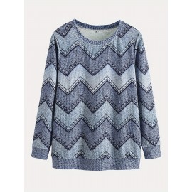 Denim Print Pullover Sweatshirt, Casual Long Sleeve Crew Neck Sweatshirt For Fall & Winter, Women's Clothing Denim Print Pullover Sweatshirt, Casual Long Sleeve Crew Neck Sweatshirt For Fall & Winter, Women's Clothing