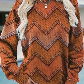 Denim Print Pullover Sweatshirt, Casual Long Sleeve Crew Neck Sweatshirt For Fall & Winter, Women's Clothing Denim Print Pullover Sweatshirt, Casual Long Sleeve Crew Neck Sweatshirt For Fall & Winter, Women's Clothing