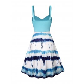 Tie Dye Criss Cross Dress, Casual Sleeveless Ruffle Dress, Women's Clothing Tie Dye Criss Cross Dress, Casual Sleeveless Ruffle Dress, Women's Clothing