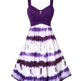 Tie Dye Criss Cross Dress, Casual Sleeveless Ruffle Dress, Women's Clothing Tie Dye Criss Cross Dress, Casual Sleeveless Ruffle Dress, Women's Clothing