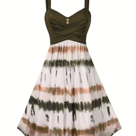 Tie Dye Criss Cross Dress, Casual Sleeveless Ruffle Dress, Women's Clothing Tie Dye Criss Cross Dress, Casual Sleeveless Ruffle Dress, Women's Clothing