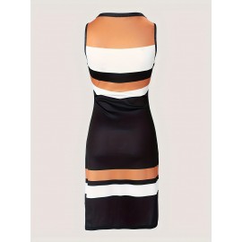 Color Block Striped Tank Dress, Casual Sleeveless Summer Dress, Women's Clothing Color Block Striped Tank Dress, Casual Sleeveless Summer Dress, Women's Clothing