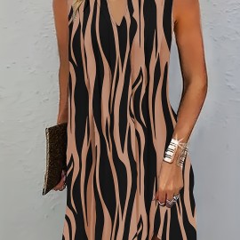 Abstract Ripple Print Dress, Casual V Neck Sleeveless Dress, Women's Clothing Abstract Ripple Print Dress, Casual V Neck Sleeveless Dress, Women's Clothing