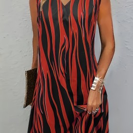 Abstract Ripple Print Dress, Casual V Neck Sleeveless Dress, Women's Clothing Abstract Ripple Print Dress, Casual V Neck Sleeveless Dress, Women's Clothing
