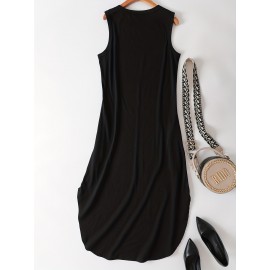 Dandelion Print Sleeveless Dress, Casual Tank Dress For Spring & Summer, Women's Clothing Dandelion Print Sleeveless Dress, Casual Tank Dress For Spring & Summer, Women's Clothing