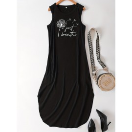 Dandelion Print Sleeveless Dress, Casual Tank Dress For Spring & Summer, Women's Clothing Dandelion Print Sleeveless Dress, Casual Tank Dress For Spring & Summer, Women's Clothing