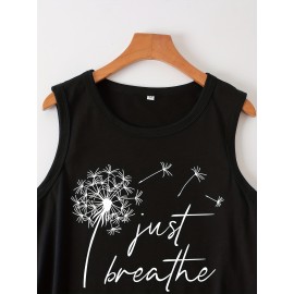 Dandelion Print Sleeveless Dress, Casual Tank Dress For Spring & Summer, Women's Clothing Dandelion Print Sleeveless Dress, Casual Tank Dress For Spring & Summer, Women's Clothing