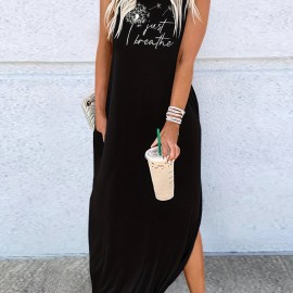 Dandelion Print Sleeveless Dress, Casual Tank Dress For Spring & Summer, Women's Clothing Dandelion Print Sleeveless Dress, Casual Tank Dress For Spring & Summer, Women's Clothing