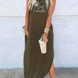 Dandelion Print Sleeveless Dress, Casual Tank Dress For Spring & Summer, Women's Clothing Dandelion Print Sleeveless Dress, Casual Tank Dress For Spring & Summer, Women's Clothing