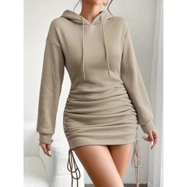 Drawstring Hooded Dress, Casual Long Sleeve Bodycon Dress, Women's Clothing Drawstring Hooded Dress, Casual Long Sleeve Bodycon Dress, Women's Clothing
