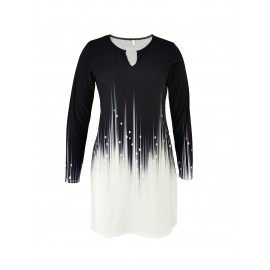 Color Block Notched Neck Dress, Vintage Long Sleeve Mini Dress, Women's Clothing Color Block Notched Neck Dress, Vintage Long Sleeve Mini Dress, Women's Clothing