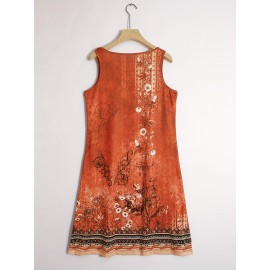 Floral Print Notched Neck Dress, Casual Sleeveless Button Decor Dress, Women's Clothing Floral Print Notched Neck Dress, Casual Sleeveless Button Decor Dress, Women's Clothing