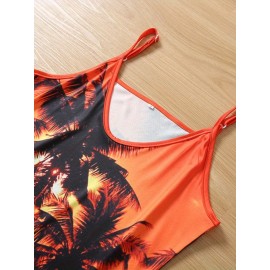 Coconut Tree Print Cami Dress, Vacation Sleeveless Comfy Dress, Women's Clothing Coconut Tree Print Cami Dress, Vacation Sleeveless Comfy Dress, Women's Clothing